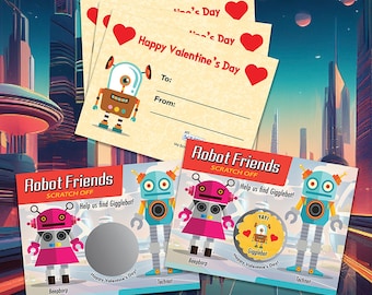Valentine's Day Scratch Off Game Cards: Robot Friends Party Favors (26 Pack)