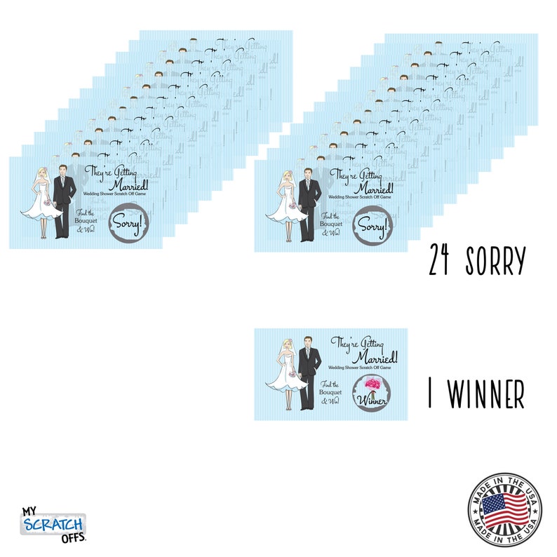 Scratch Off Game Card Light Blue Pinstriped Bridal Shower Game Wedding Shower Ticket Favor Scratch-Off