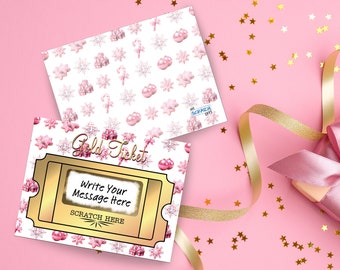 DIY Christmas Gold Ticket Pink Collage Scratch Off Ticket Kit of 50 Cards 50 Stickers Holiday Party Favor Kid's Activities