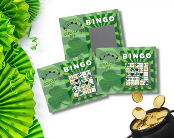 St. Patrick’s Day Shamrock Scratch Off BINGO Party Favor Game Luck of the Irish 26 Cards| 24 Non-Bingo/2 Bingo Irish American Lucky Game