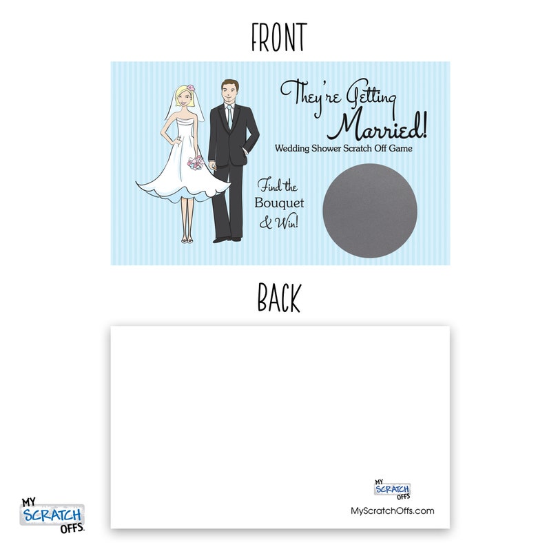 Scratch Off Game Card Light Blue Pinstriped Bridal Shower Game Wedding Shower Ticket Favor Scratch-Off
