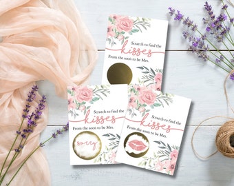 Kisses From Soon to Be Mrs Bridal Wedding Shower Scratch Off Game Watercolor Pink Flowers Floral 3"x4" Cards 26 Cards 24 Non-Winner/2 Winner