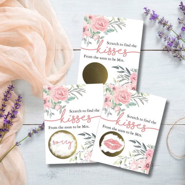 Kisses From Soon to Be Mrs Bridal Wedding Shower Scratch Off Game Watercolor Pink Flowers Floral 3"x4" Cards 26 Cards 24 Non-Winner/2 Winner