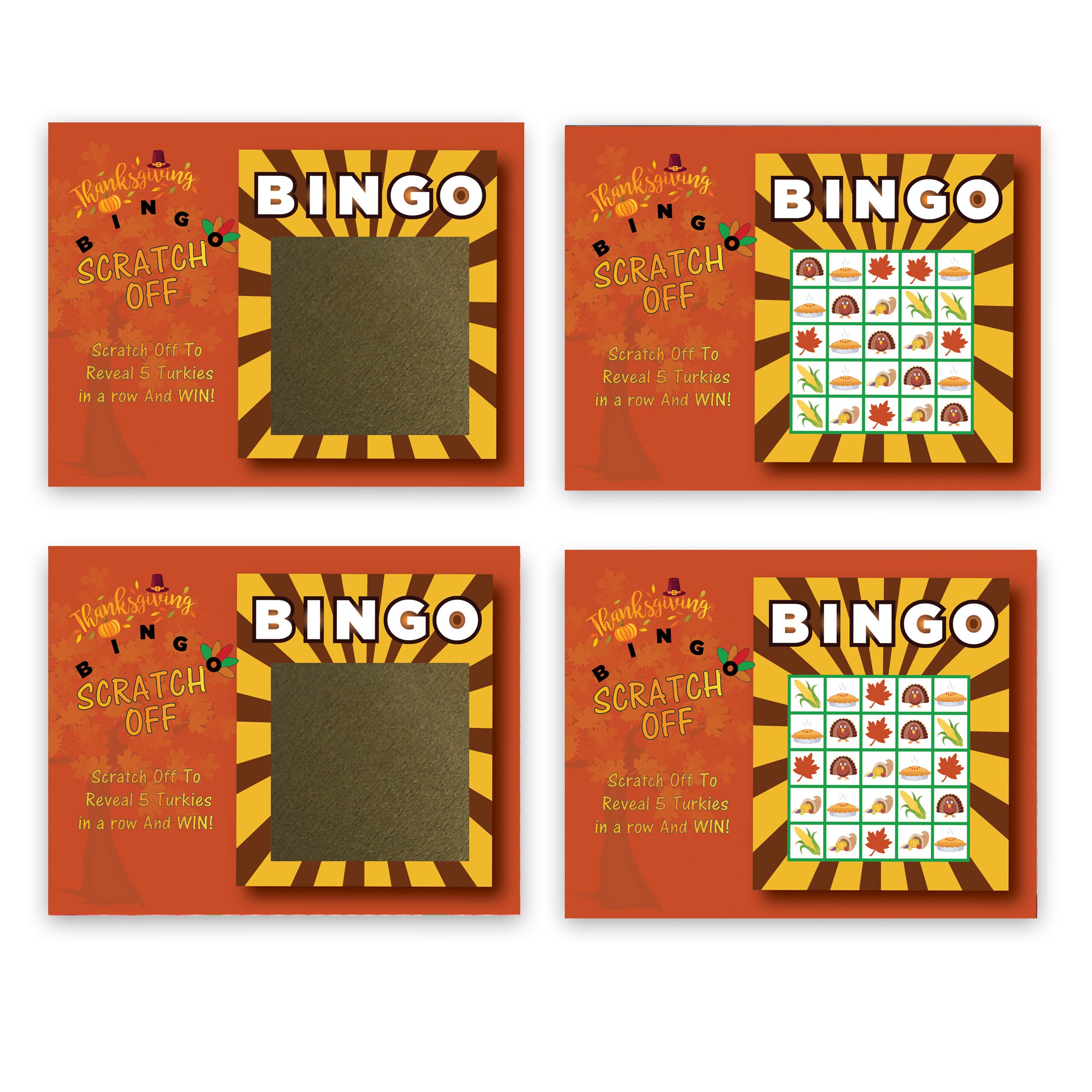 Thanksgiving BINGO Scratch off Game Card Scratcher Lotto Etsy