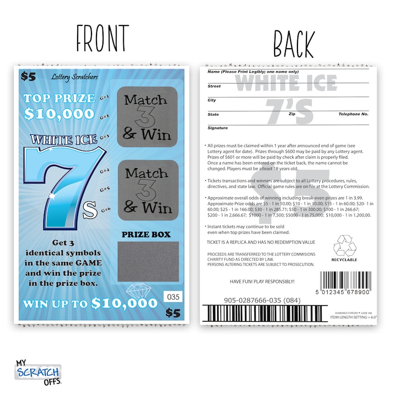 CUSTOM Blue White Ice 7s Fake Lotto Replica Scratch Off Ticket 4x6 One Card Pregnancy Announcement Grandparents Baby Gender Reveal Proposal image 5