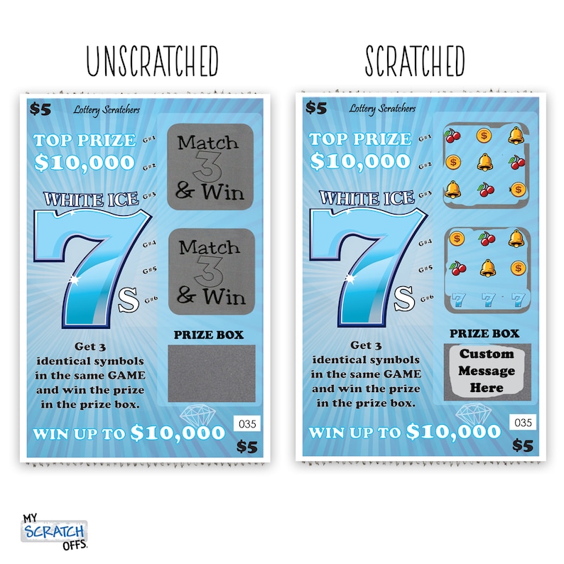 CUSTOM Blue White Ice 7s Fake Lotto Replica Scratch Off Ticket 4x6 One Card Pregnancy Announcement Grandparents Baby Gender Reveal Proposal image 4