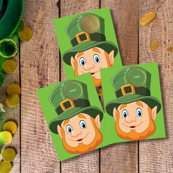 Irish St. Patrick’s Day Lucky Leprechaun Scratch Off Party Favor Game Cards 26 Scratch off Shamrock Leprechaun Irish American