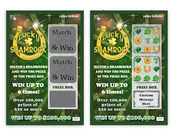 CUSTOM Holiday St. Patrick's Day Lucky Shamrock Fake Lottery Scratch Off Ticket 1 Card Pregnancy Announcement Gender Reveal Wedding Proposal