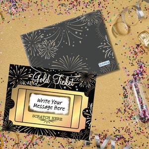 DIY Christmas New Year&#39;s Gold Ticket Fireworks Scratch Off Ticket Kit of 20 Cards 20 Stickers Holiday Party Favor Kid&#39;s Activities