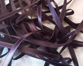 Vintage 1940's French Satin Ribbon 7/16 Inch Gorgeous Mahogany Brown