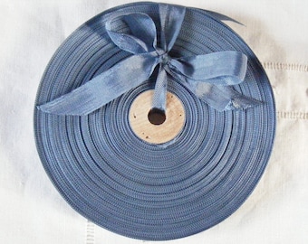 Vintage 1930's-40's French Woven Ribbon -Milliners Stock- 5/8 inch Uniform Blue