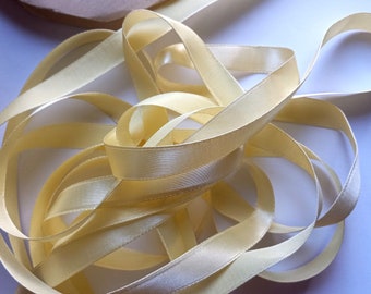 Vintage 1940's French Satin Ribbon 1/2 inch -Milliners Stock- Gorgeous Corn Silk Yellow