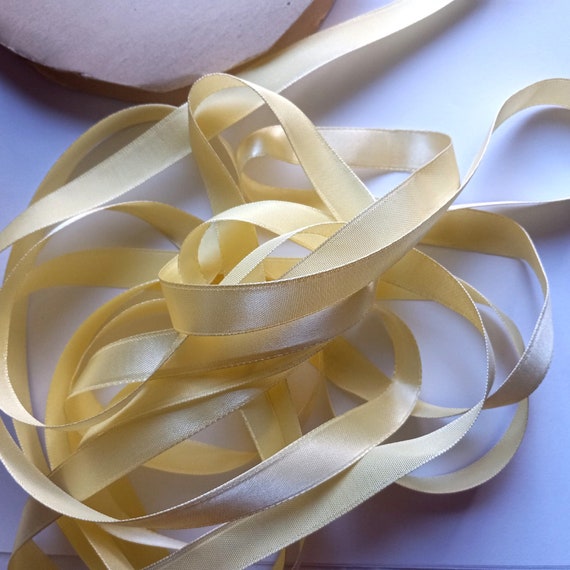 Vintage 1940's French Satin Ribbon 1/2 Inch milliners Stock Gorgeous Corn  Silk Yellow 