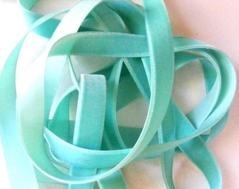 Vintage 1940's French Rayon Velvet Ribbon 1 Inch Aqua