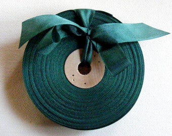 Vintage 1930's-40's French Woven Ribbon -Milliners Stock- 5/8 Inch Gorgeous Deep Jade Green
