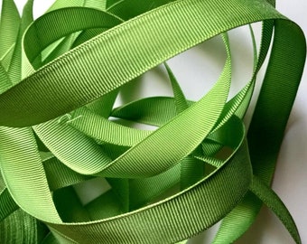 Vintage 1930's-40's French Grosgrain Ribbon -Milliners Stock- 5/8 inch Apple Green