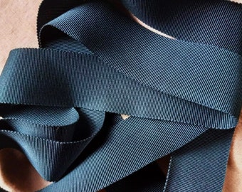 Vintage 1930's-40's SILK French Petersham Grosgrain Ribbon 1 7/16 inch Teal Blue Green
