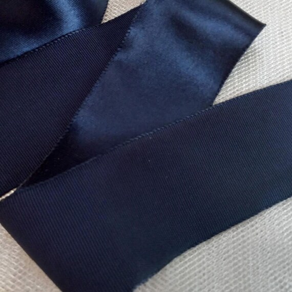 Vintage 1930's French Satin Grosgrain Ribbon 2 Inch Navy 