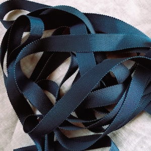 Vintage jaren 1930-'40 Franse zijde Petersham grosgrain lint 5/8 inch blauwgroen blauwgroen