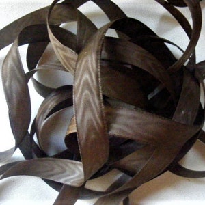 Vintage años 40 francés Rayon Moire cinta 11/16 pulgadas -Milliners Stock- Espresso marrón oscuro