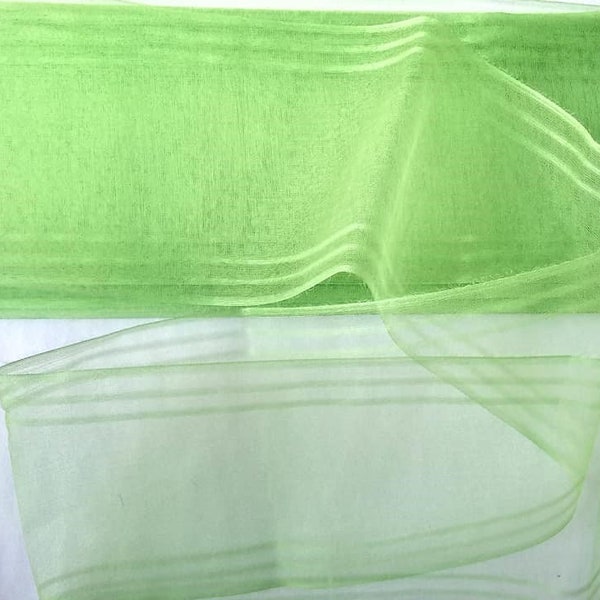 Vintage 1940 Silk Organza Hat Ribbon 3 3/4 inch Lime Green