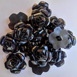 Vintage 1950's Chunky Rose Buttons Matte Black 1 1/4 inch
