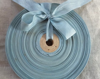 Vintage French 1930's-40's Woven Ribbon AGED 5/8 inch DUSTY Ceruleun Blue