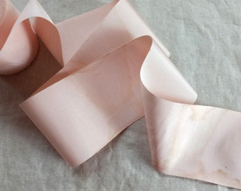 Vintage 1930's French Petersham Edge AGED Grosgrain Ribbon 4 1/4 Inch Pale Pink STAINED