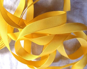 Vintage 1930's-40's French Grosgrain Ribbon 5/8 inch Bright Sunny Yellow