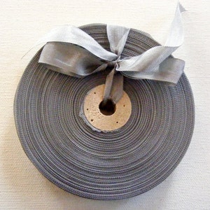 Vintage French Woven Ribbon Milliners Stock 5/8 inch 1930's-40's Lead Grey image 1
