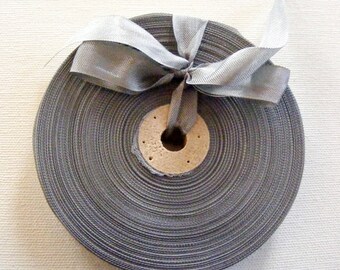 Vintage French Woven Ribbon -Milliners Stock- 5/8 inch 1930's-40's Lead Grey