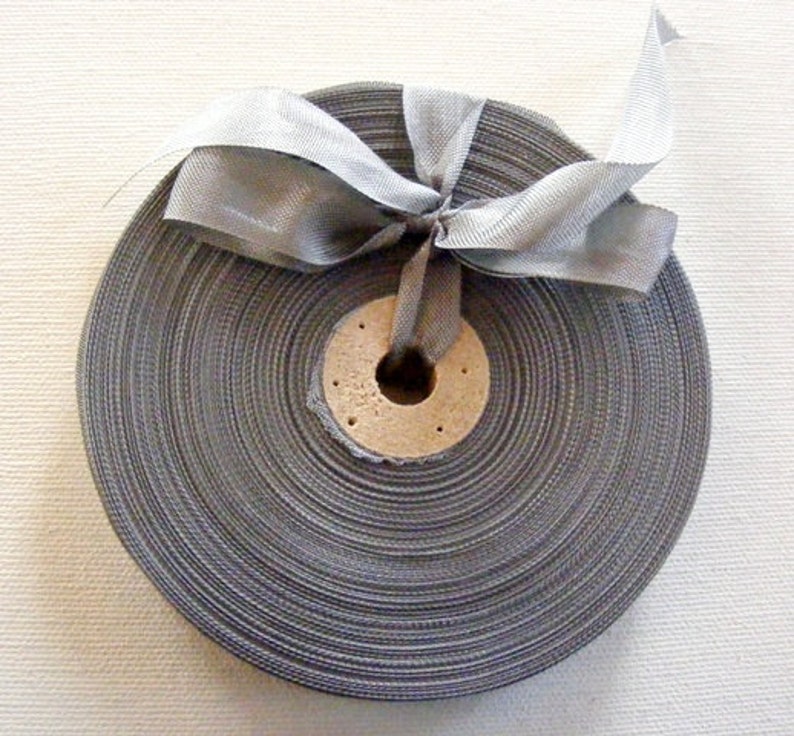 Vintage French Woven Ribbon Milliners Stock 5/8 inch 1930's-40's Lead Grey image 1