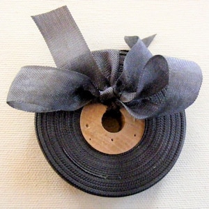 Nastro francese vintage intrecciato - Stock di modiste - 5/8 pollici anni '30-'40 grigio antracite