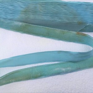 Ruban de velours vintage des années 40, 12 cm, bleu turquoise vieilli