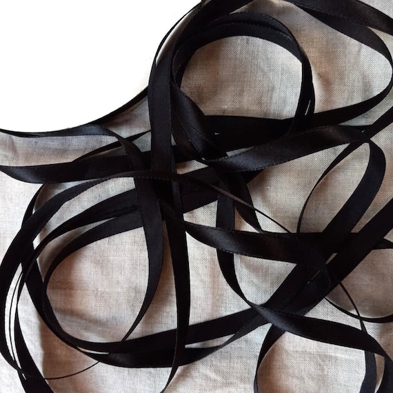Vintage 1950 s French Satin Ribbon 3 8 Inch Black
