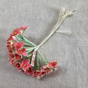 Antique Bouquet Forget Me Nots floqué du début des années 1900, nuances de rose pêche profond