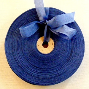 Vintage French Woven Ribbon -Milliners Stock- 5/8 inch 1930's-40's Sapphire Blue