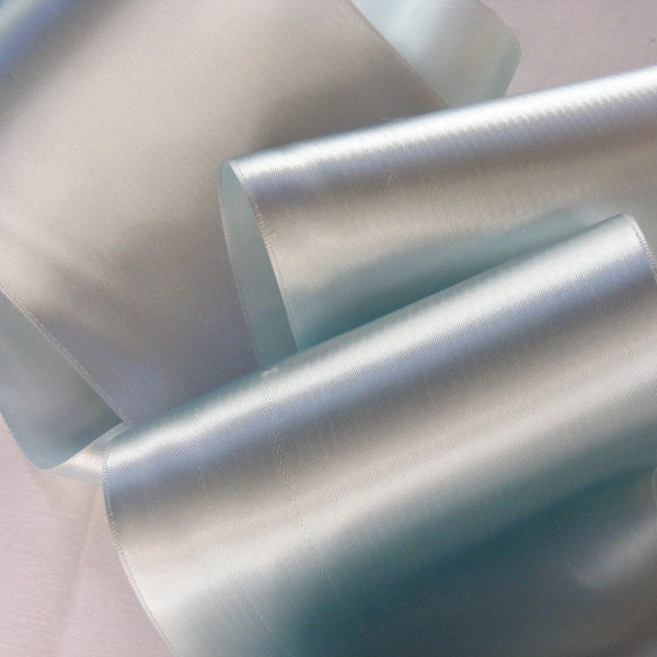 Antique 1930's French Rayon Satin Ribbon 4 3/16 Inch Gorgeous Light Blue Tiny Pinstripe