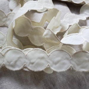Vintage French 1940's Embroidered Rayon and Cotton Circle Trim 1 1/8 Inch Ivory