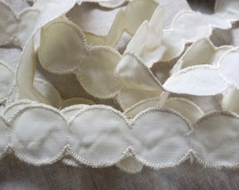 Vintage French 1940's Embroidered Rayon and Cotton Circle Trim 1 1/8 Inch Ivory