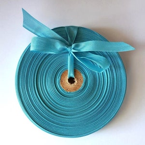 Ruban tissé vintage, Français des années 30-40 - Stock de modistes - 5/8 pouces bleu cyan
