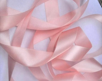 Vintage 1940's French Double Face Silk Satin 15/16 inch Blush Peach