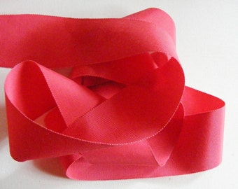 Vintage 1930's French Petersham Edge Grosgrain Ribbon 2 1/16 Inch Soft Coral Red