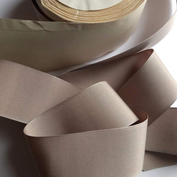 Vintage 1930's-40's SILK French Grosgrain Ribbon 1 1/2 inch Taupe Tan