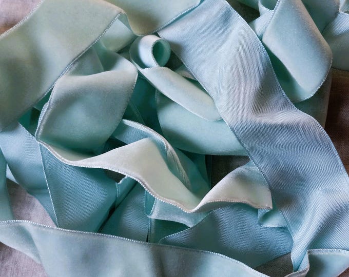 Vintage 1930's French Velvet Ribbon 1 1/2 Inch AGED FADED Aqua Blue - Etsy