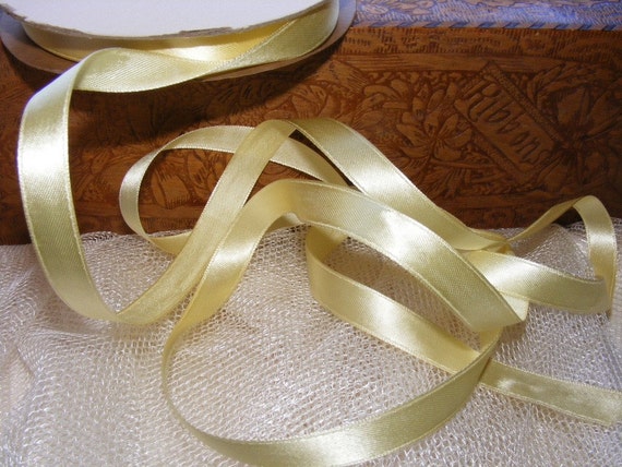 Vintage 1940's French Double Face Satin Ribbon 1/2 Inch Gorgeous Lemon  Yellow 