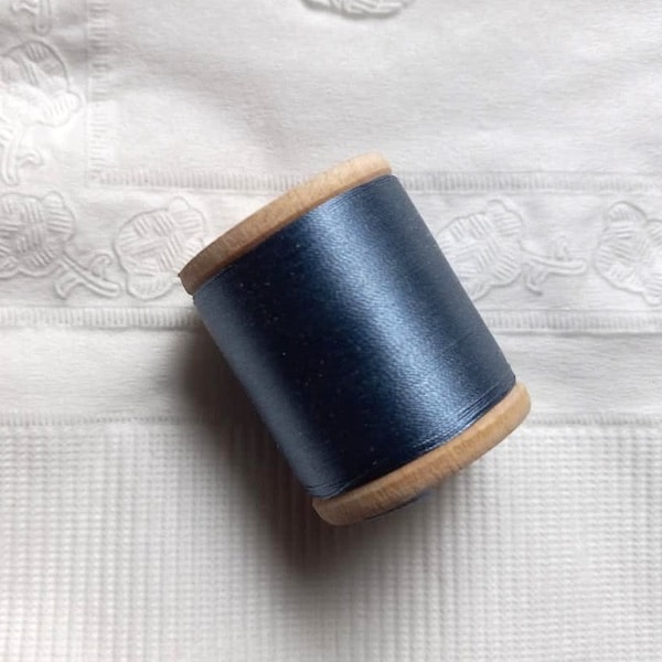 Antique 1940s Corticelli Pure Silk Hand Sewing Embroidery Floss Thread 100 Yd Spool Uniform Blue 6770