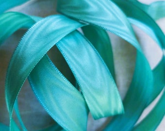 Vintage 40's French Rayon Moire Ribbon 11/16 inch -Milliners Stock- Aqua Green