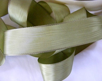 Vintage 1920's French Moire Ribbon 15/16 Inch Gorgeous Sage Green