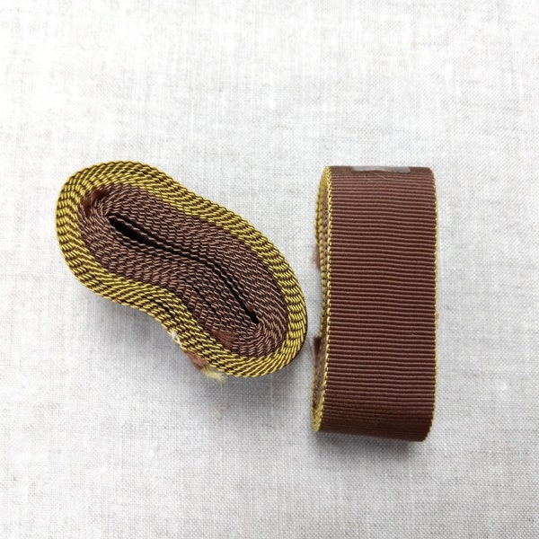 Vintage 1950s Petersham Grosgrain Ribbon Samples 15/16 inch Chocolate Chartreuse Warp